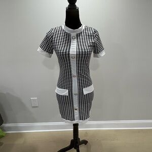 SHEIN Black and White Houndstooth Mini Dress